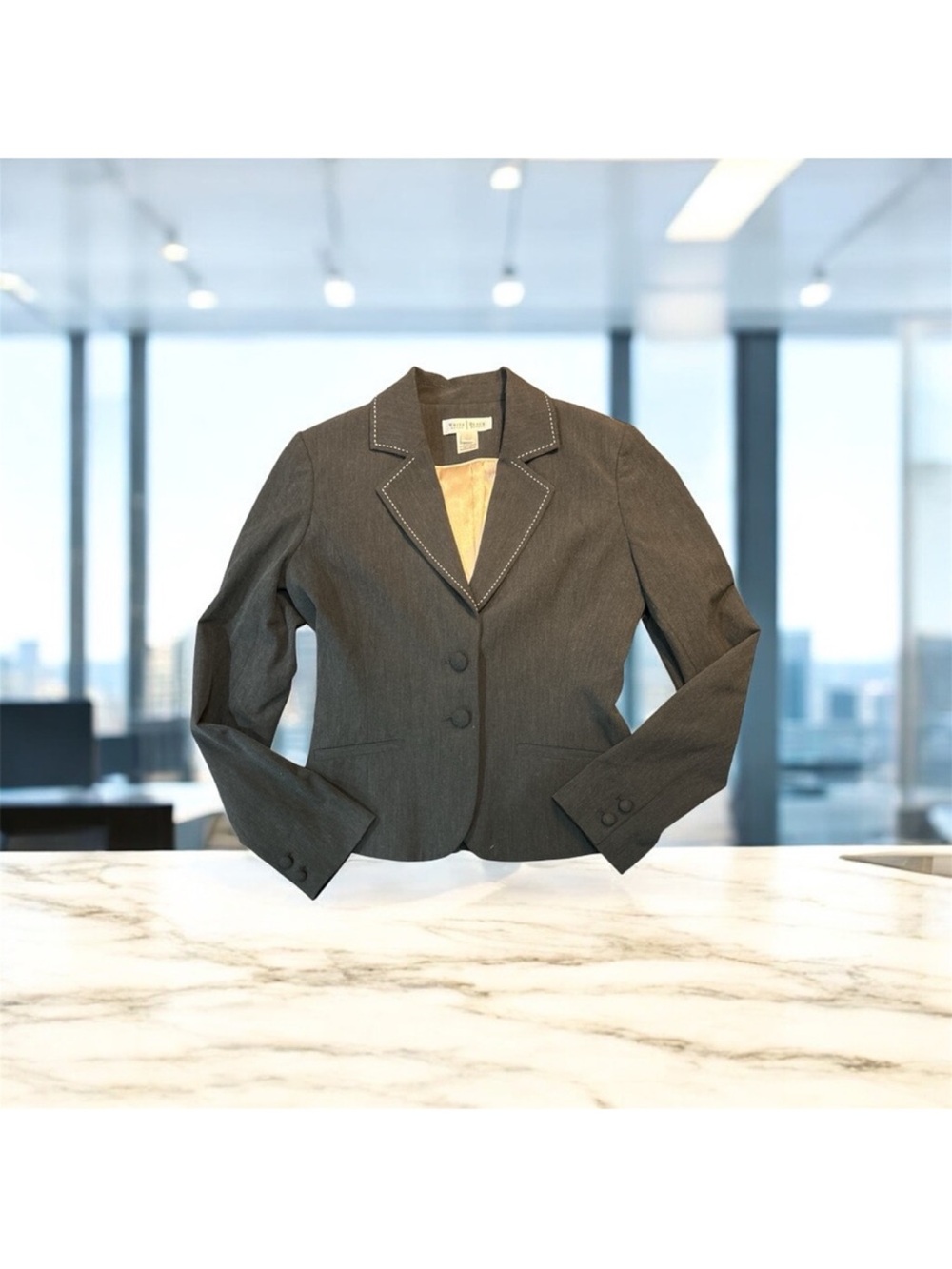White House Black Market Charcoal Gray Two-Button Tailored Blazer